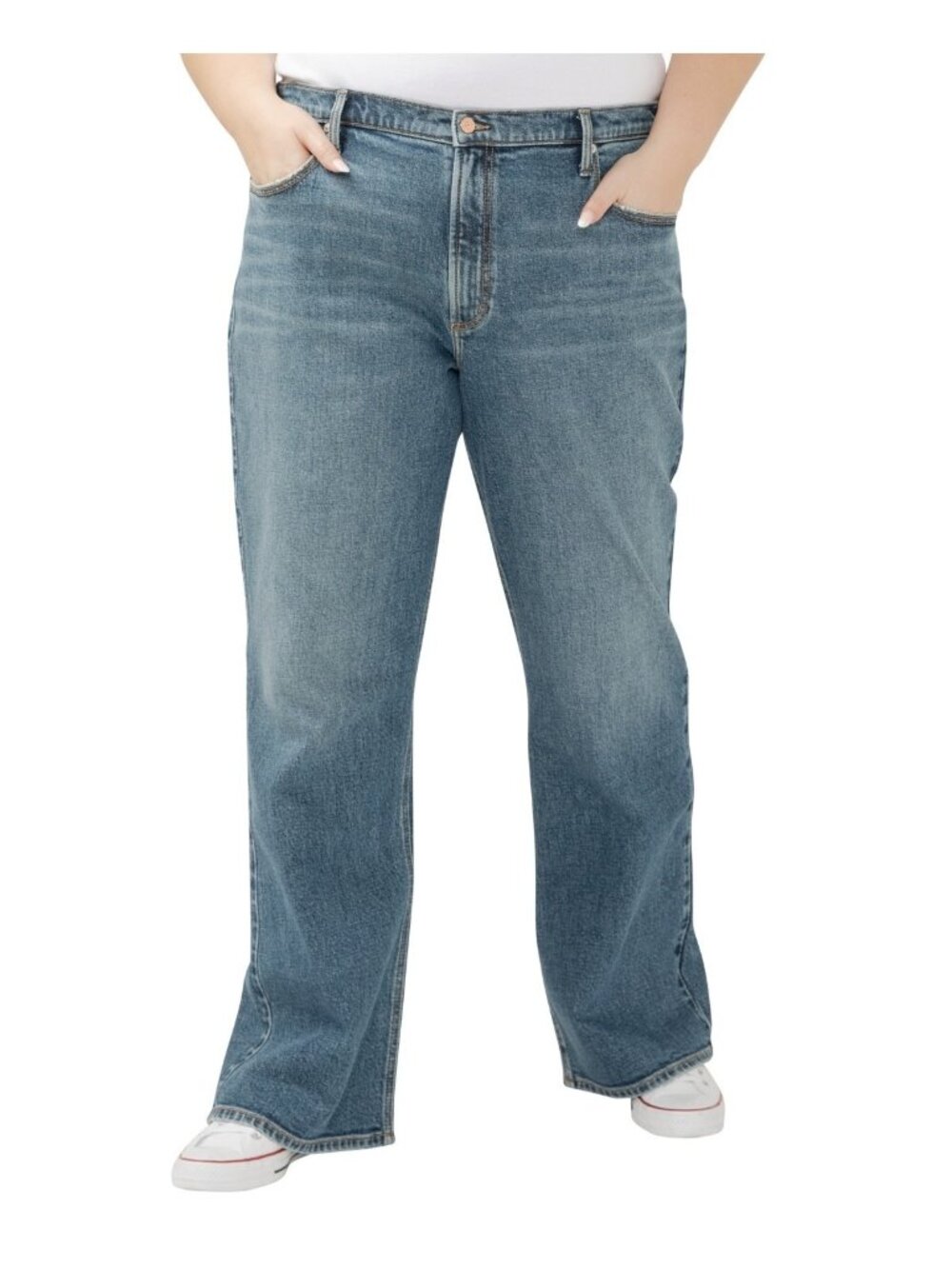 Silver Jeans Co. Plus Size 24W Cotton Mid Rise Baggy Bootcut Jeans Blue $88 SALE